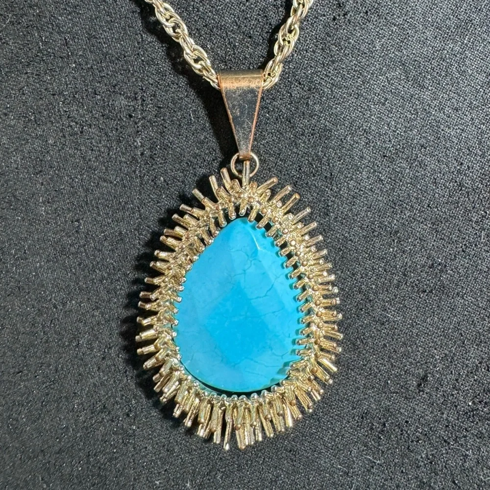 Vintage Kendra Scott Ellis Turquoise Gold Long Necklace - Picture 3 of 7
